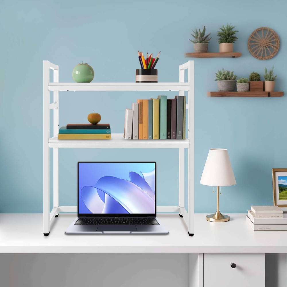 White Desktop Bookshelf Storage Organizer Computer Desk Shelf Display Rack