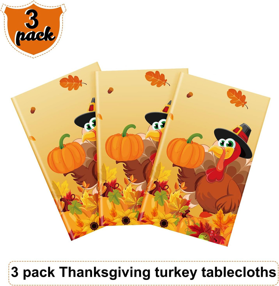 3 Pieces Thanksgiving Tablecloths Fall Leaf Tablecovers Turkey Tablecloth Autumn