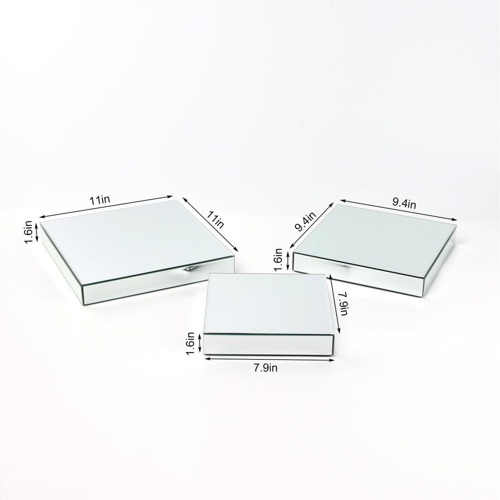 Square Mirror Reflection Display Platform Riser Stand, Silver Mirror Purses S...