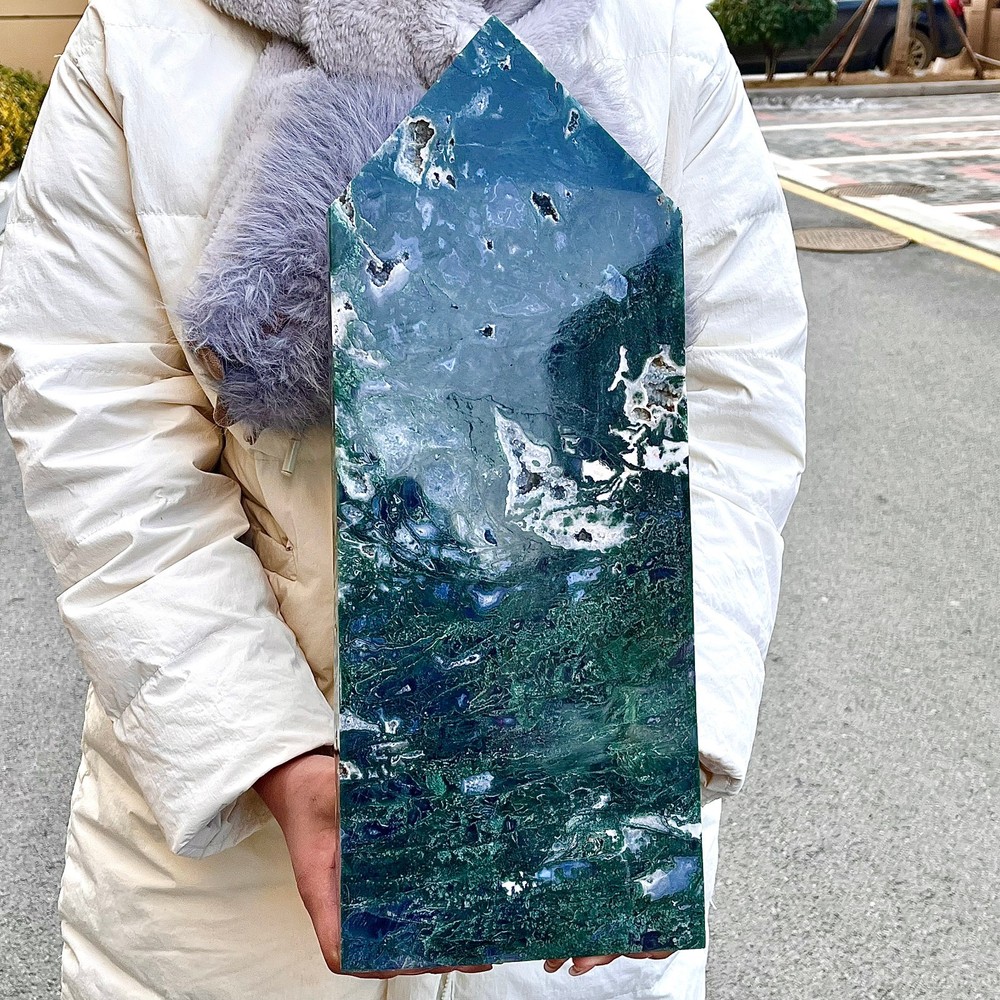 11.72LB Water grass agate wide column obelisk sample column
