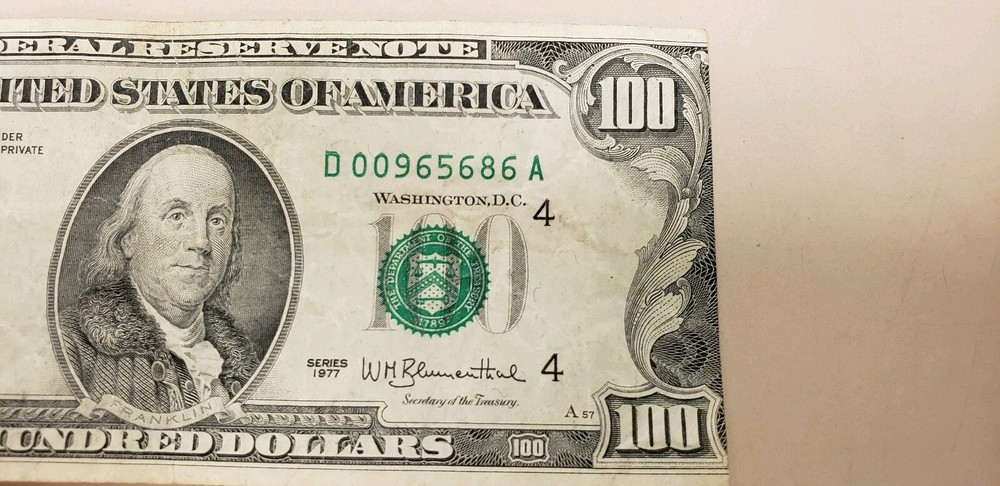 $100 DOLLAR MISALIGNED PRINT ERROR NOTE PAPER MONEY 1977