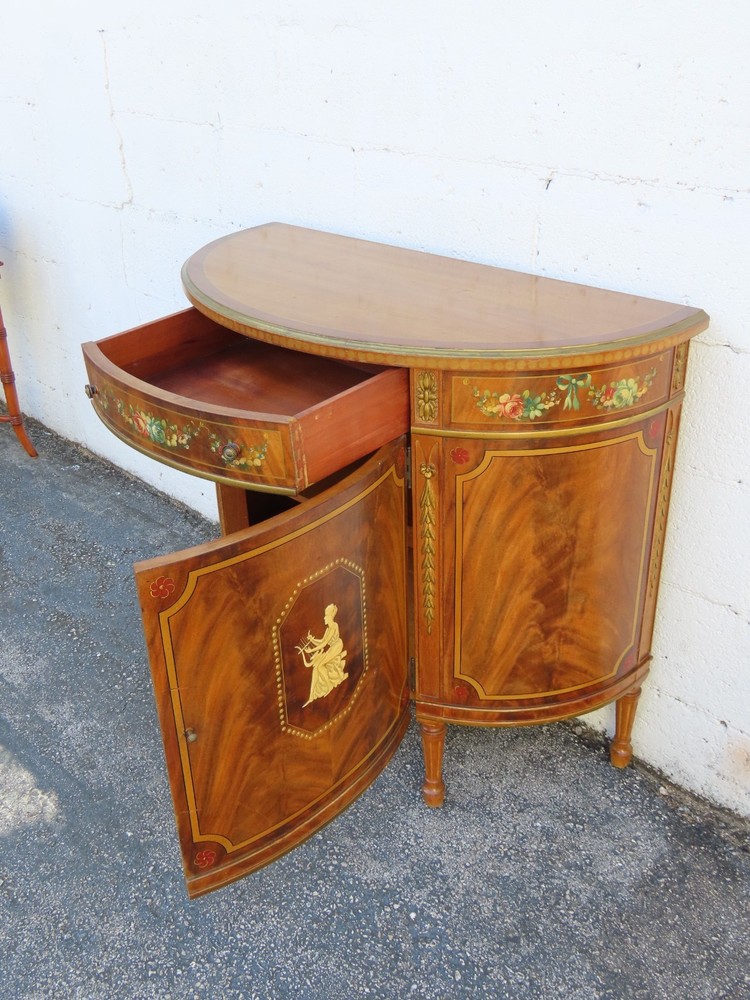 French Bombay Demilune Inlay Cameo Commode Small Buffet Server 6378