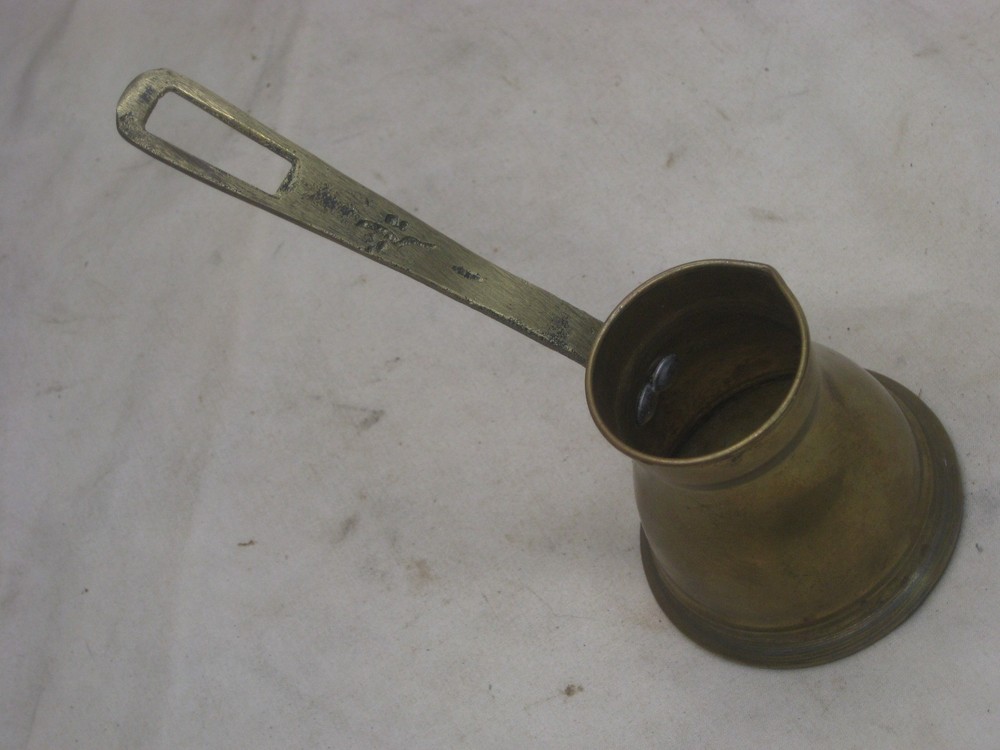 vintage brass Middle Eastern small handled pitcher cauldron pot jug container