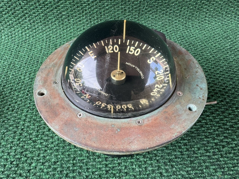 Vintage DANFORTH CONSTELLATION Dash Mount Compass Brass Bezel