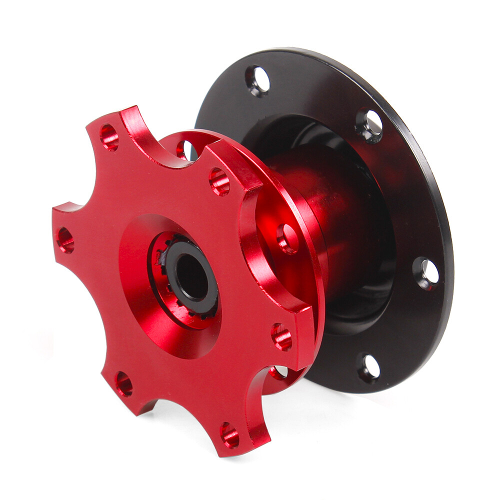 Universal 13" Red 6 Hole Steering Wheel w/Horn Button+Quick Release Adapter
