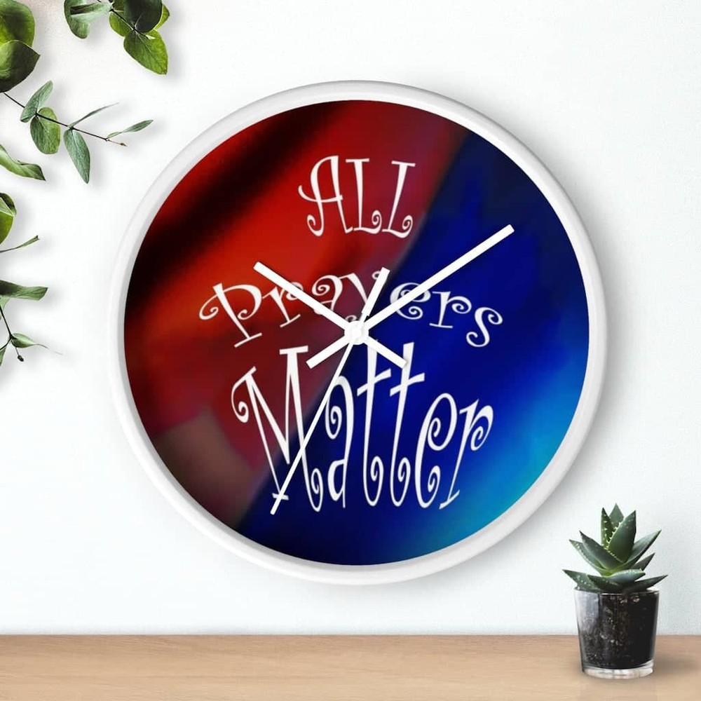 Wall Clock Dark Rainbow Background "All Prayers Matter"