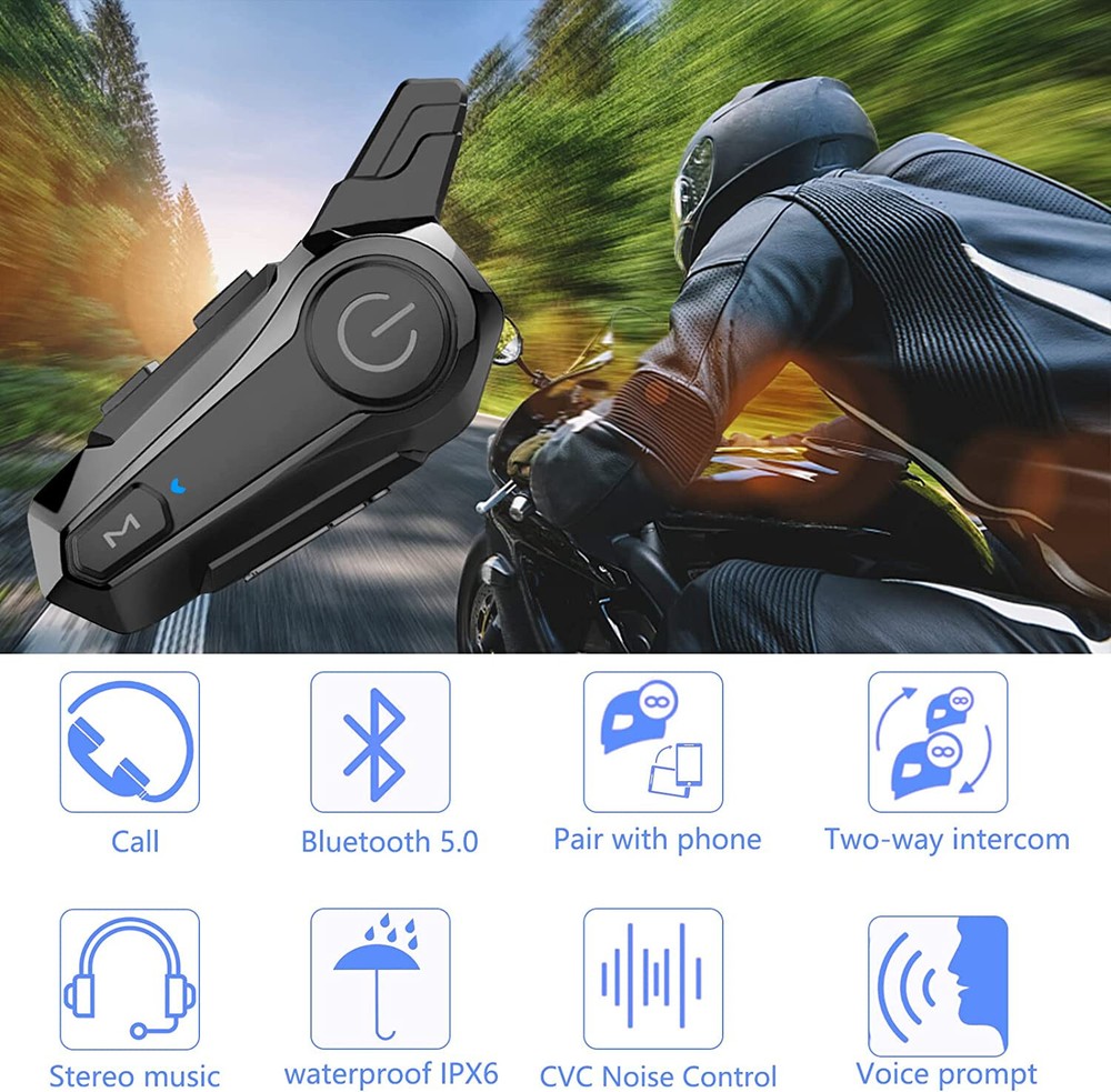 2Pcs Motorcycle Helmet Bluetooth Intercom Headset for front and back Rider