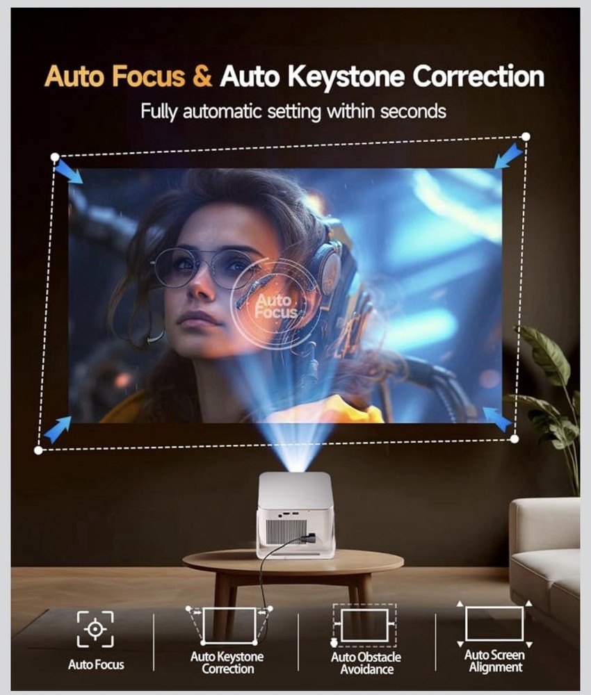 Smart Projector with 4K 8K Support, Mini Projector with Wifi6 and Bluetooth5.4