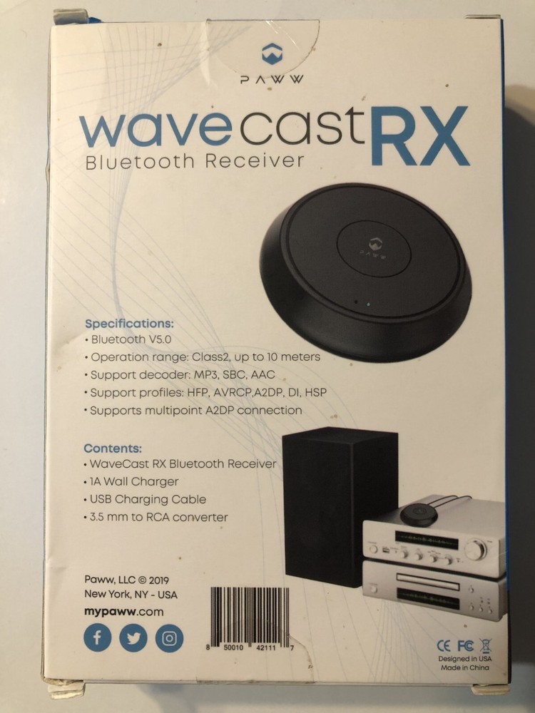Paww WaveCastRX Bluetooth Receiver 5.0 Multiple Device Connectivity