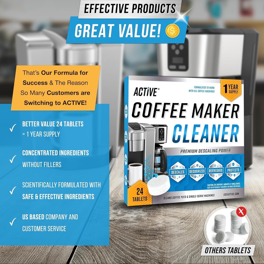 Coffee Machine Cleaner Descaler Tablets - 24 Count, Compatible With...