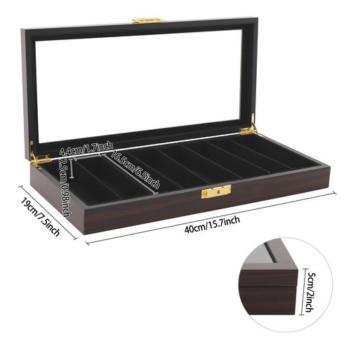 Elegant Ebony Knife Storage Box with Visual Lid & Secure Lock - 8 Compartments