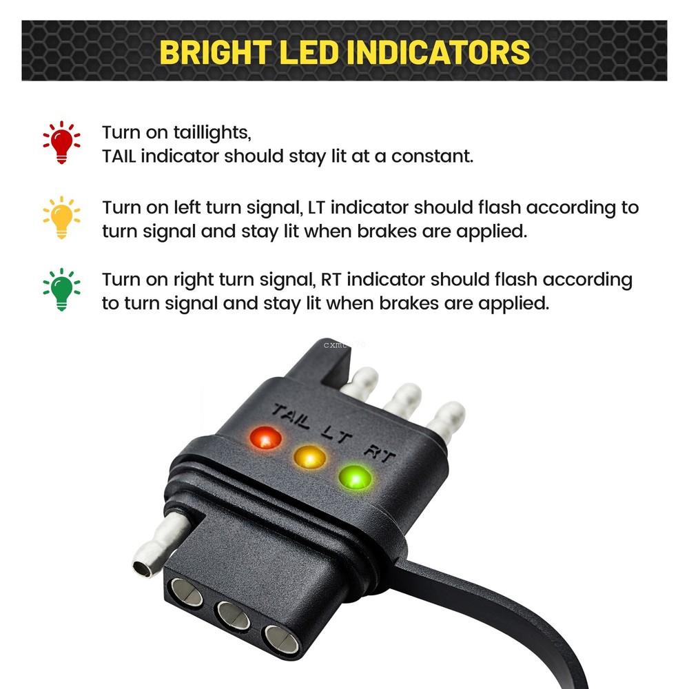4-Pin Flat Trailer Wiring Tester w/ LED for Light Wire Circuit Continuity Test