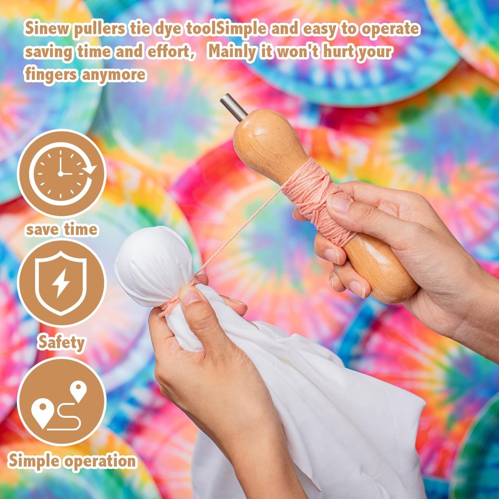 Thyle 2 Pcs Tie Dye Tool Wood Sinew Pulling Device DIY Tie Dye Stretching Too...