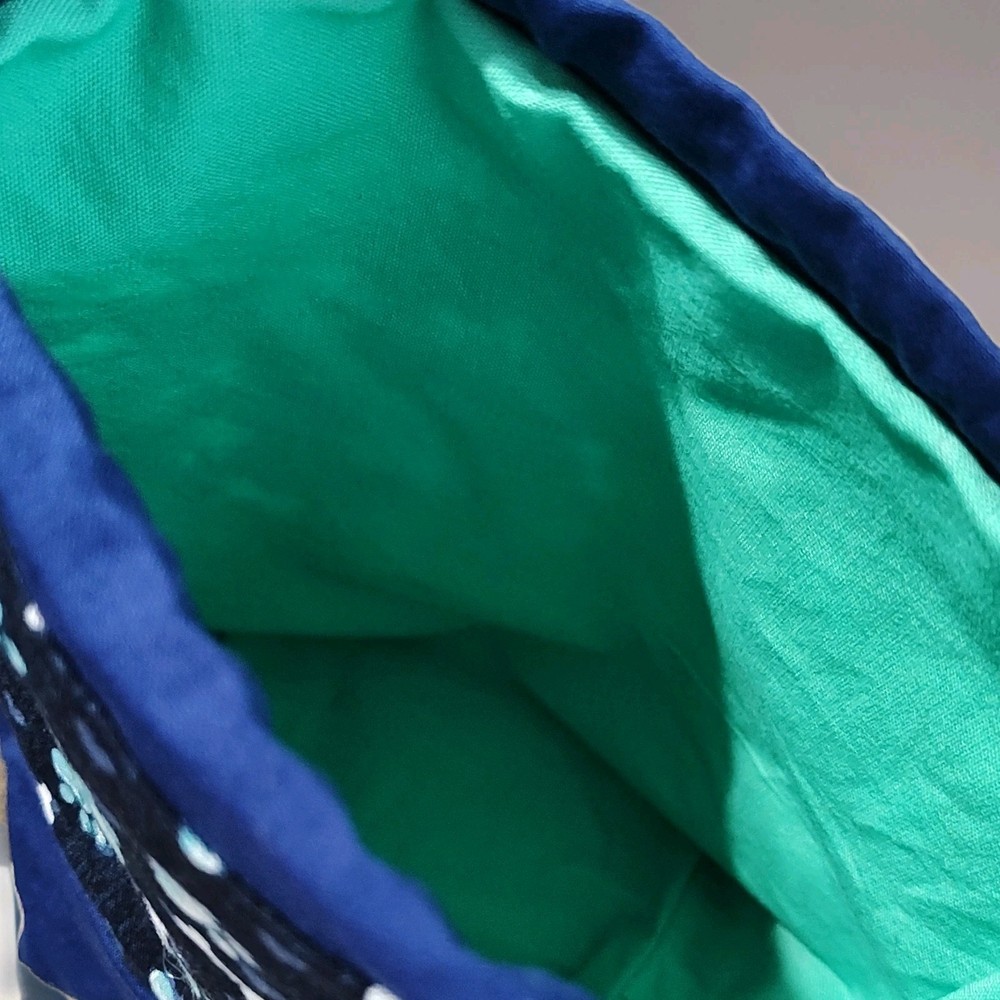 New Handmade Drawstring Bag Blue Paw Print Bone Pattern Green Lining