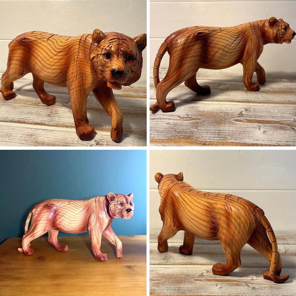 𝗪𝗢𝗢𝗗𝗘𝗡 𝗘𝗙𝗙𝗘𝗖𝗧 𝗧𝗜𝗚𝗘𝗥 𝗢𝗥𝗡𝗔𝗠𝗘𝗡𝗧 Freestanding Animal Figure