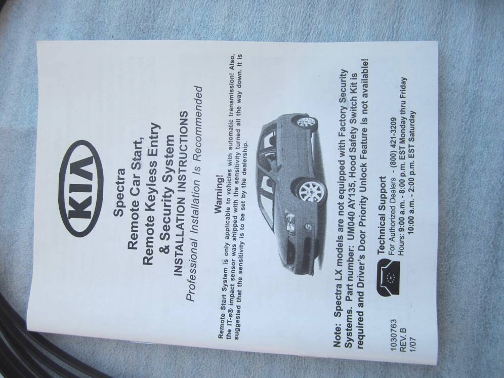 OEM 04-09 Kia Spectra Remote Control Engine Start Starter Security System Kit