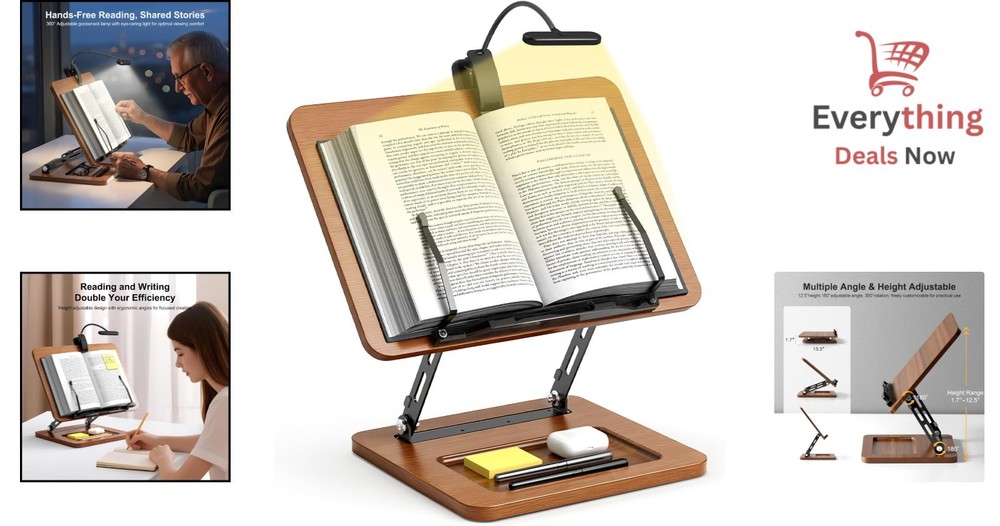 Foldable Book Holder for Cookbooks & Tablets with Touch-Sensitive Light Office