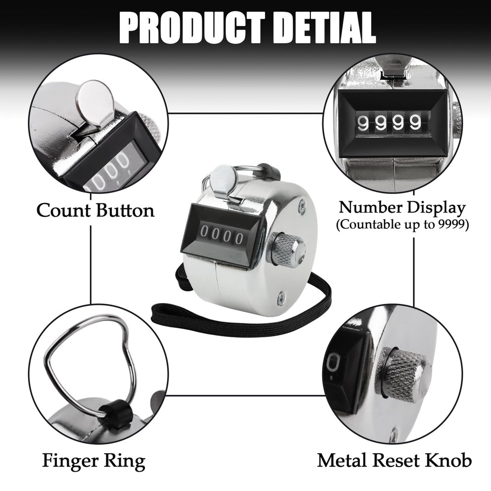 Hand Tally Counter Clicker 4 Digit Mechanical Counting Tool