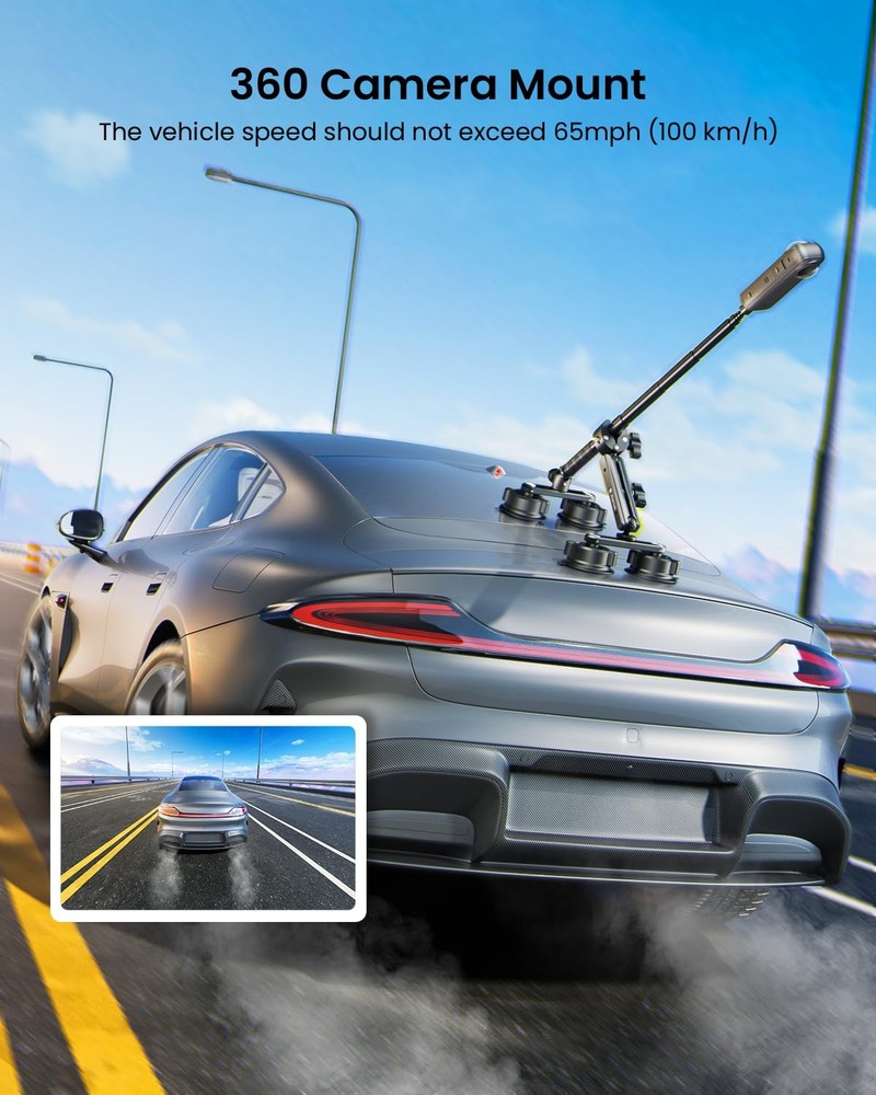 Maectech Four Suction Cup Car Mount Kit for Insta360 Black