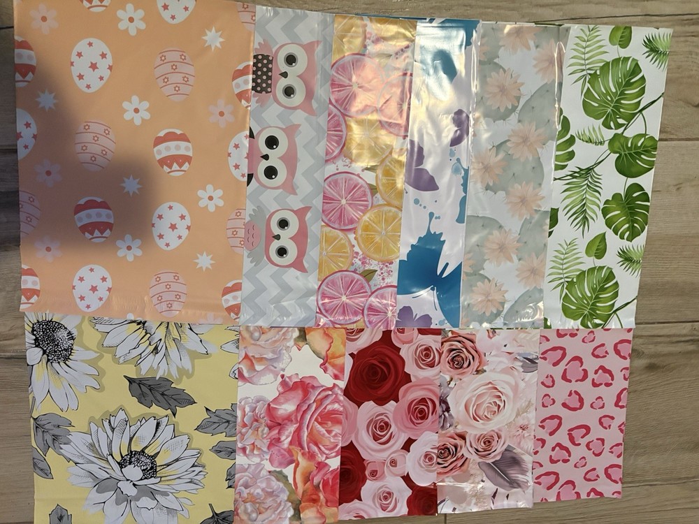 100 Assorted Decorative Poly Mailers Floral Butterfly Lemon Easter Designs 10x13