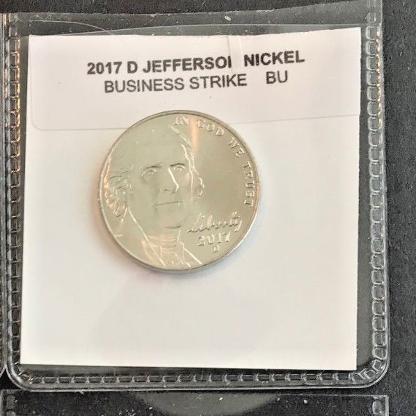2017 P & D JEFFERSON NICKEL UNCIRCULATED, 2 COINS