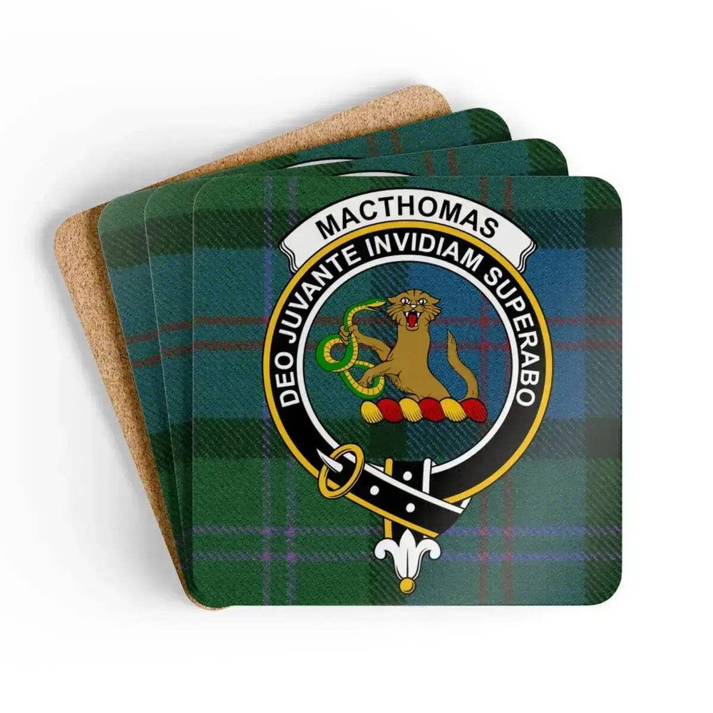 MacThomas Clan Crest Tartan Design Coaster Set