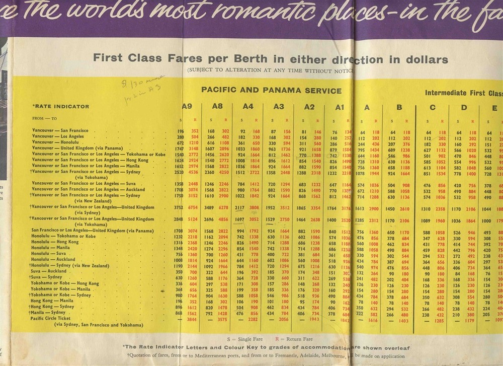 Orient & Pacific Lines SS Orcades First Class Accommodations Deck Plan 1959