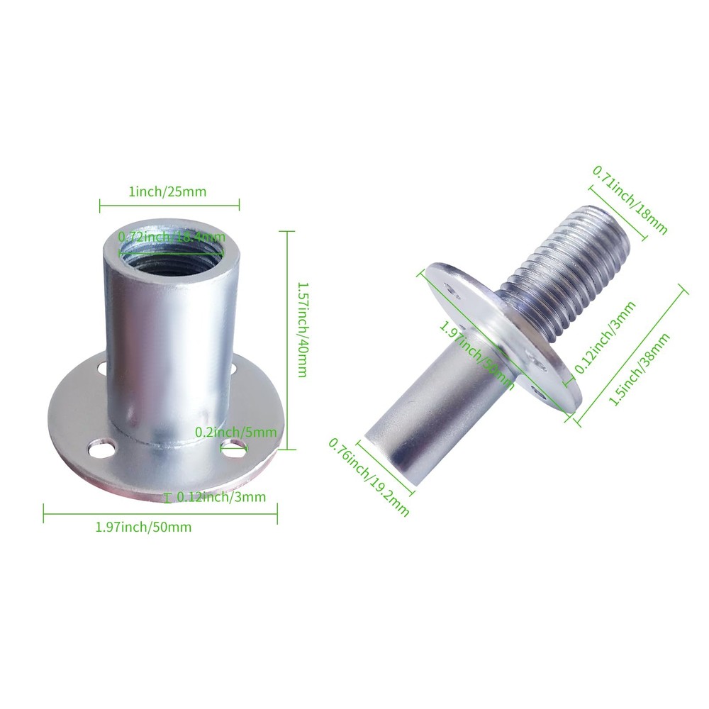 2 Sets M20 Metal Bed Post Connector T-Nut Screw-in Butt Nut Hardware Fitting
