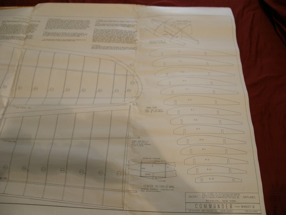 1939 Commander Balsa Model Airplane Kit SAM FF/CL 72" Wing, Length 52" Short Kit