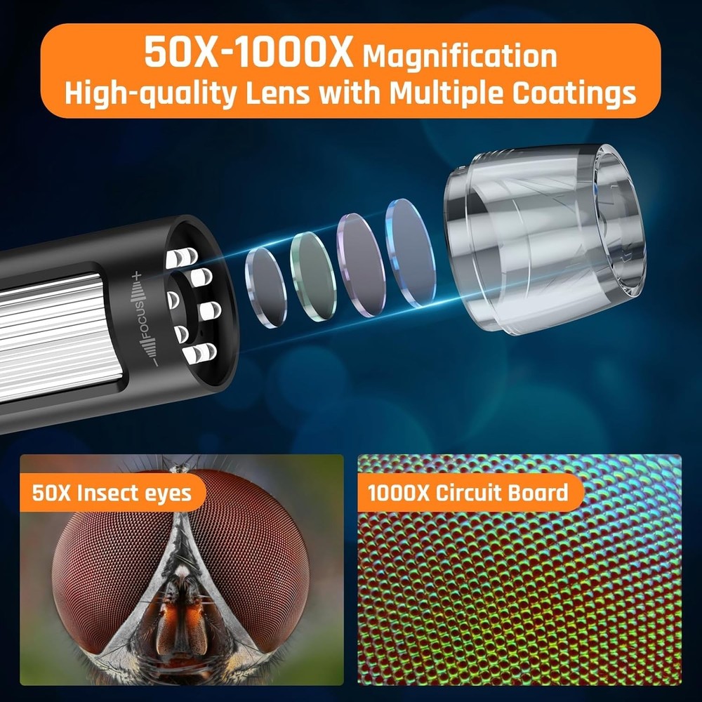 High-Definition 1000x Microscope with Camera & PC Compatibility - For Learning