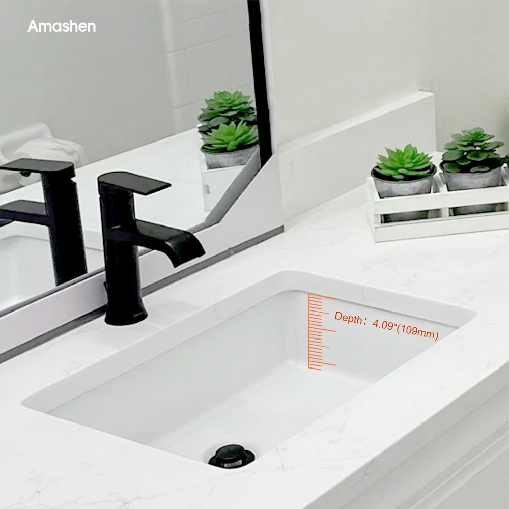 17-Inch Undermount Bathroom Sink, White Ceramic Rectangular Vanity Sink with ...