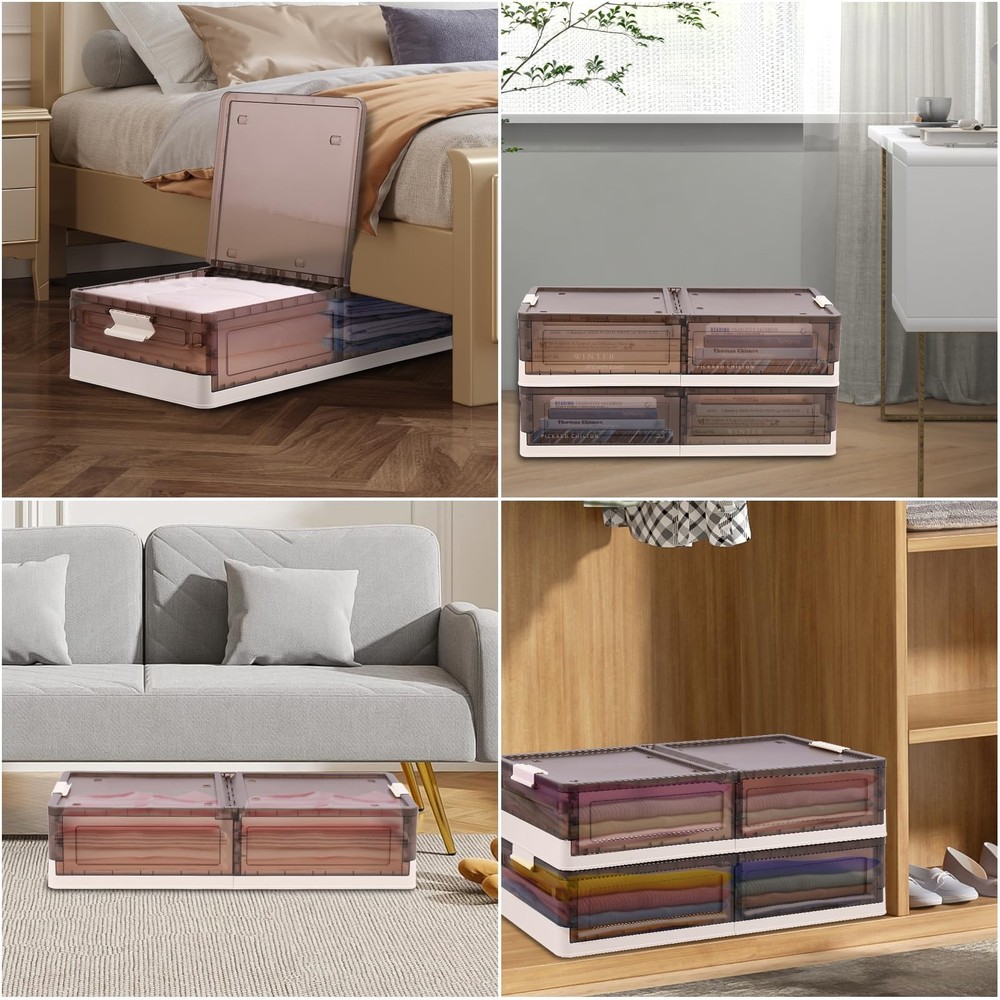 2 Pack under Bed Storage with Wheels 17.2Gal Stackable under Bed Storage Contai