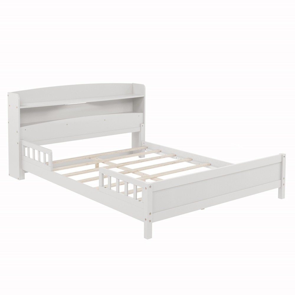 Full Size Bed Frame Wood Platform Bed Frame with Storage Headboard & LED Light