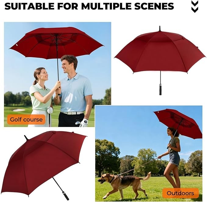 Automatic Open Golf Umbrella, 54/62/68/72 inch Extra Large Oversize Double Ca...