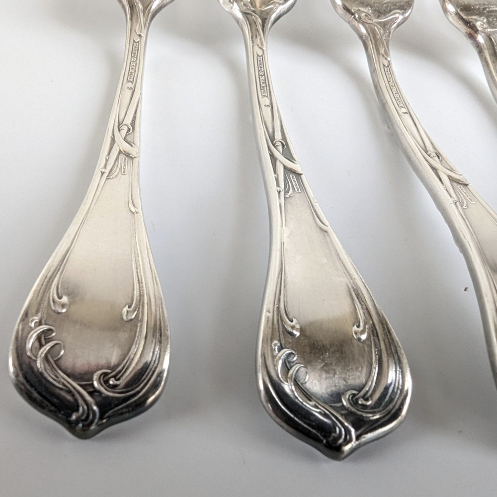 6 Reed & Barton Modern Art Dinner Forks circa 1904 No Monogram 7" Silverplate