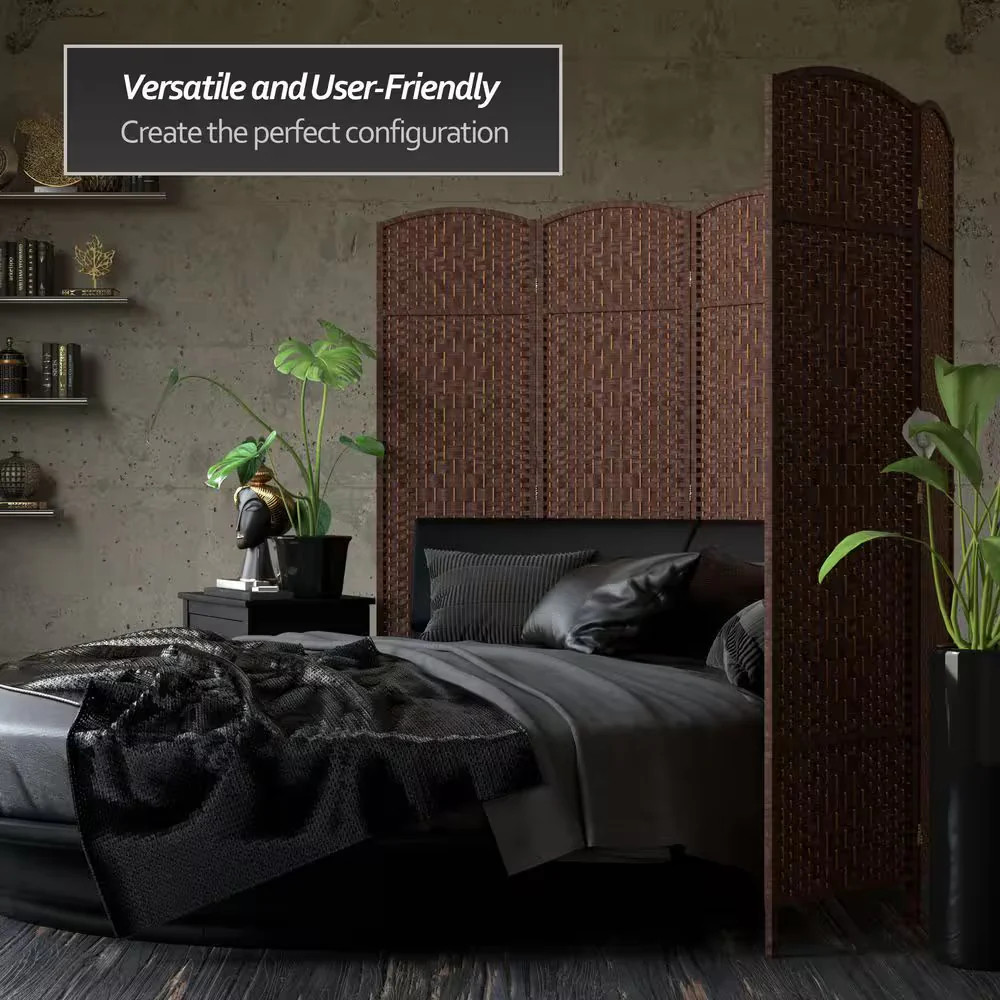 6ft Dark Mocha 4 Panel Room Divider Folding Privacy Screen Divider