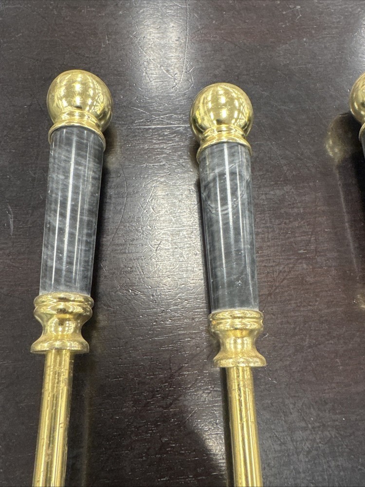 Vntg MCM Brass Marble 4-pc Fireplace Tools