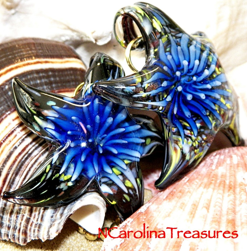 STAR STARFISH GLASS CEILING FAN LIGHT SWITCH PULL DARK BLUE BLACK BURST LG PAIR