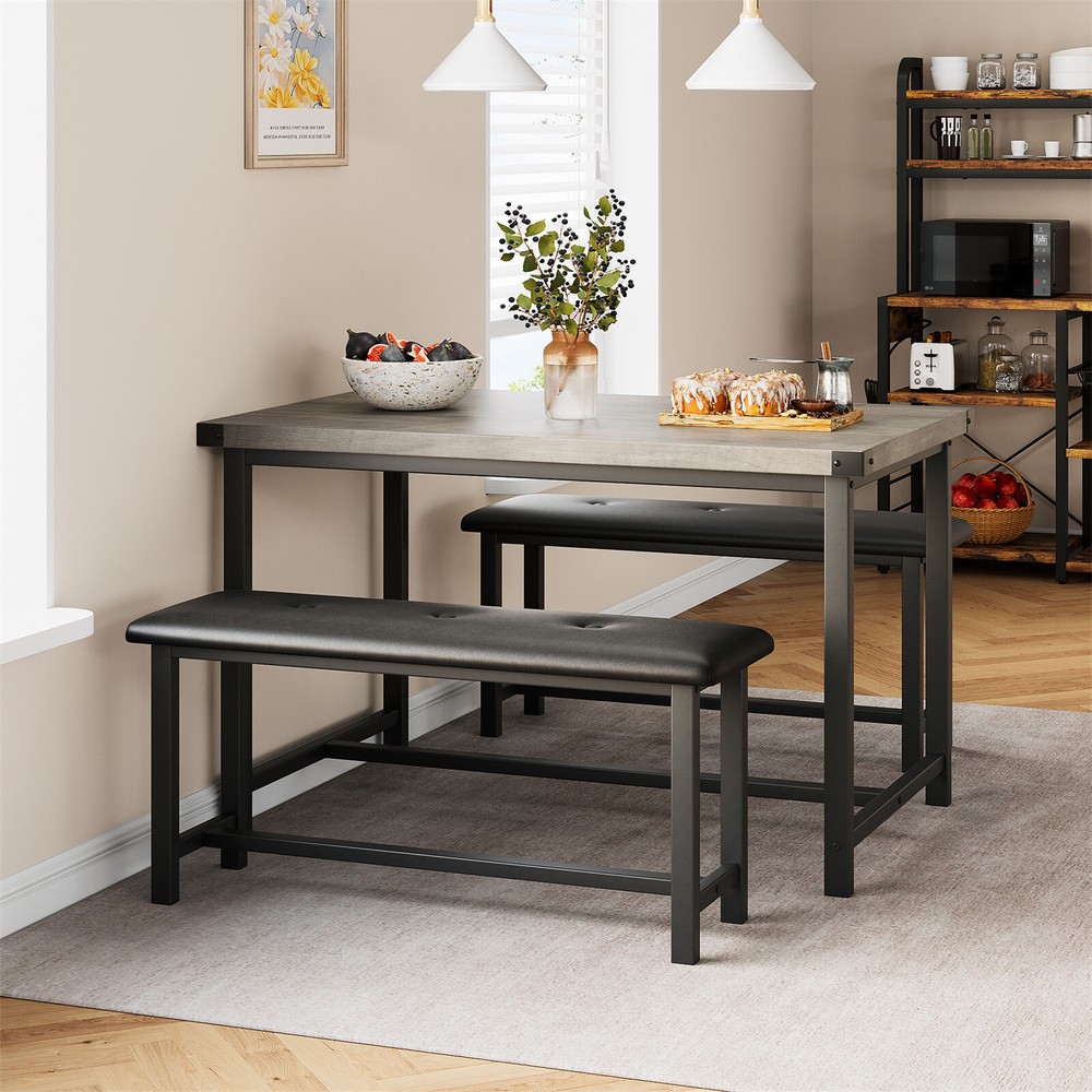 💹Dining Table Set Kitchen Table with 2 Upholstered Benches 3 Piece Dining Sets