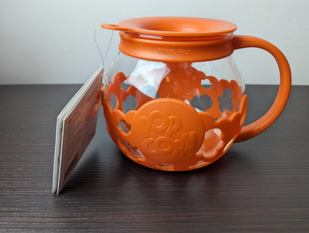 Microwave Popcorn Maker Orange Glass 1.5 Quart Micro-Pop by Epoca