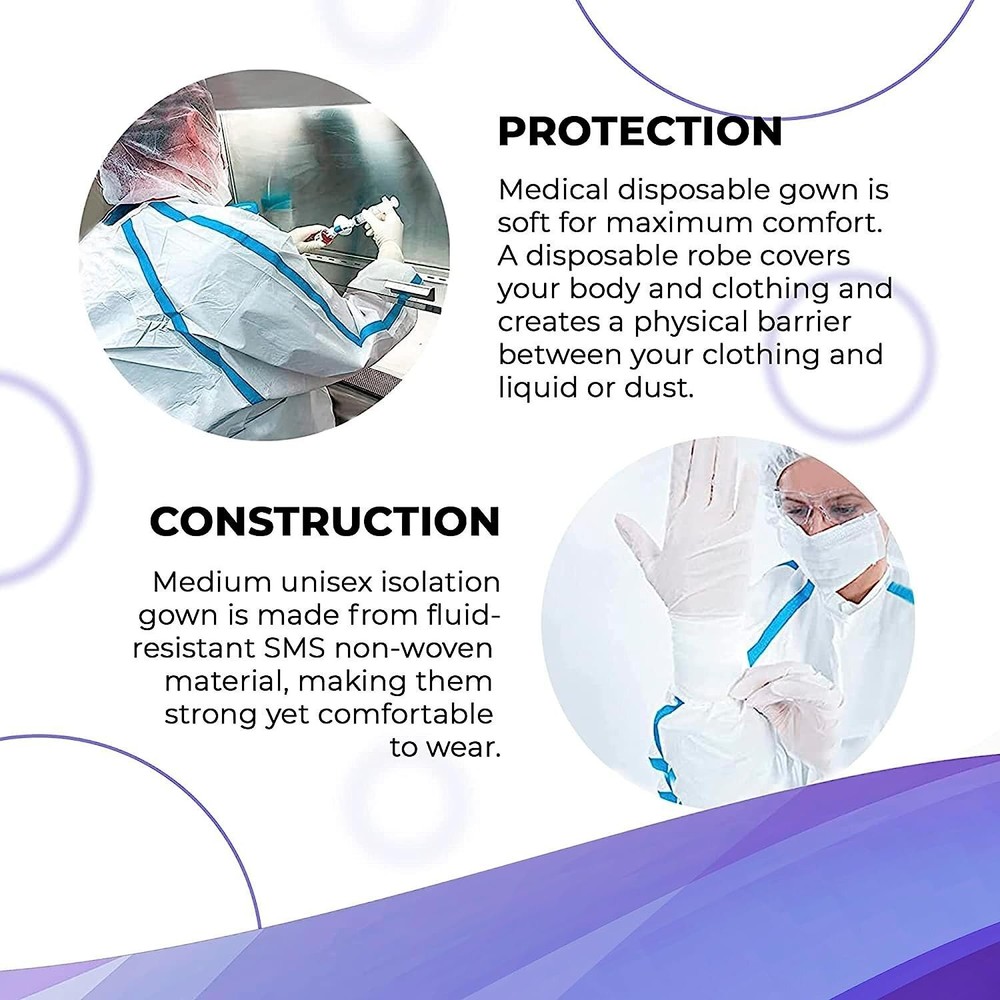 5 pcs White Disposable Polypropylene Lab Coats Medium 35 gsm /w Tie Back Closure
