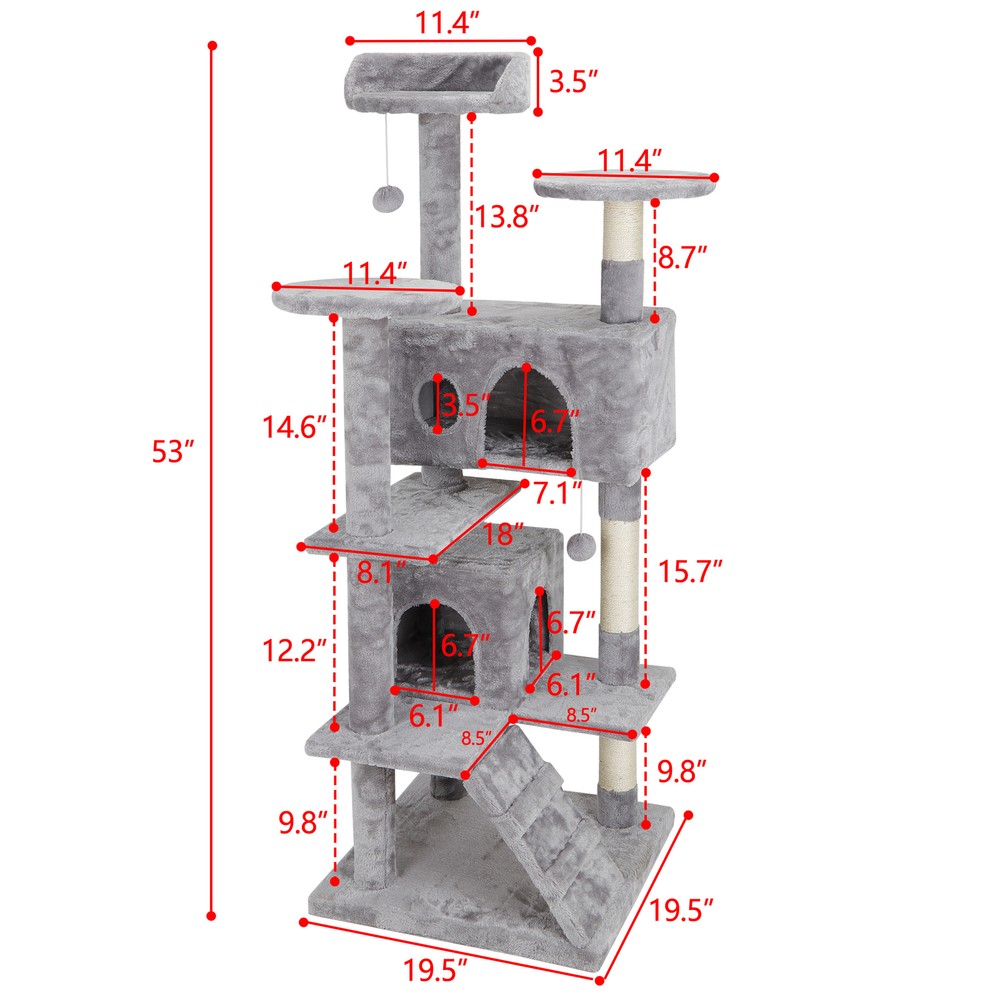 Scratching Post Condo 53" Cat Tree Activity Tower Playhouse W/ Cave & Ladders