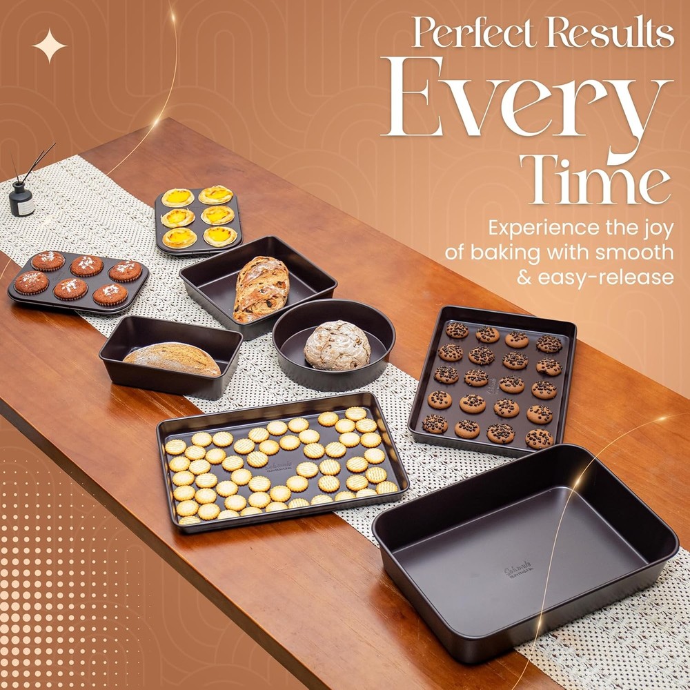 Nonstick Bakeware Set 8 Piece Stackable Baking Pan Set Oven safe 450°F Carbon