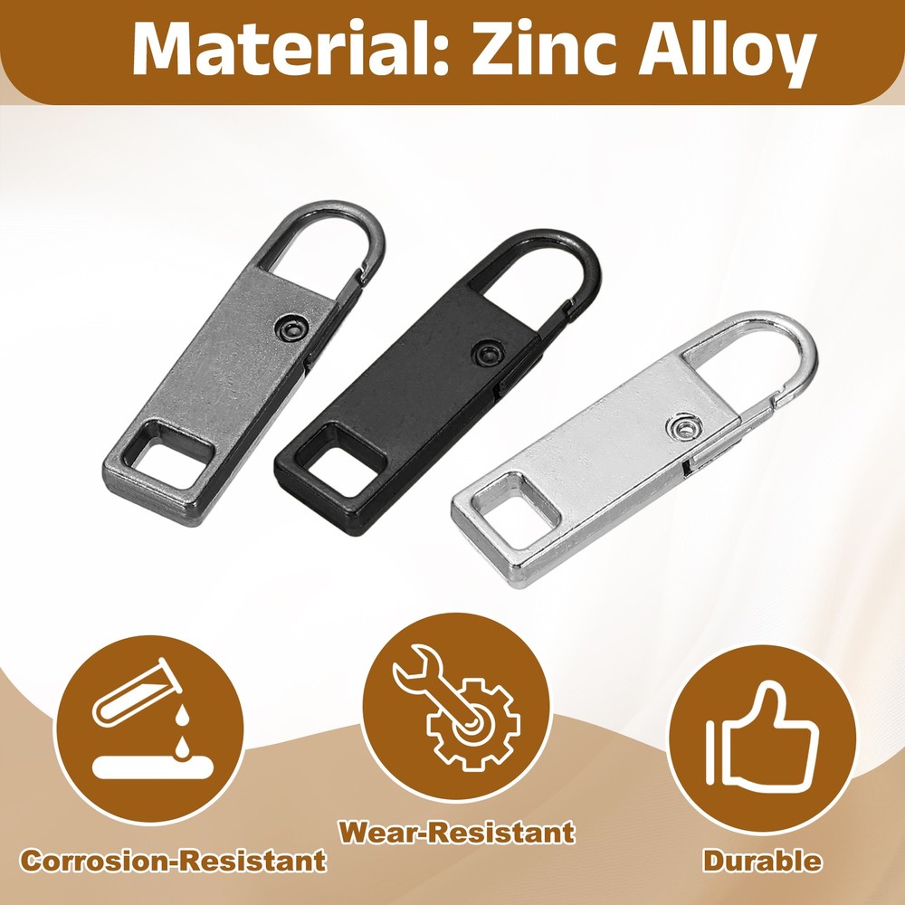 8Pcs Zipper Pull Replacement, Zinc Alloy Zipper Pull Tabs Fixer Zippers, Black