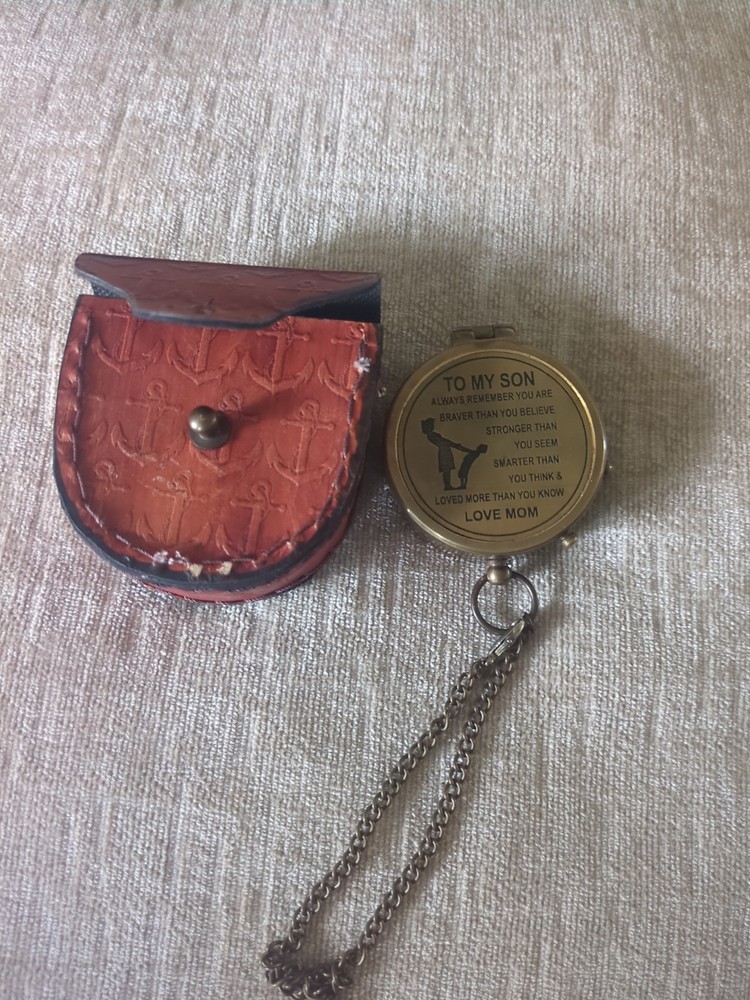 To My Son Compass Personalized Brass W/Pouch