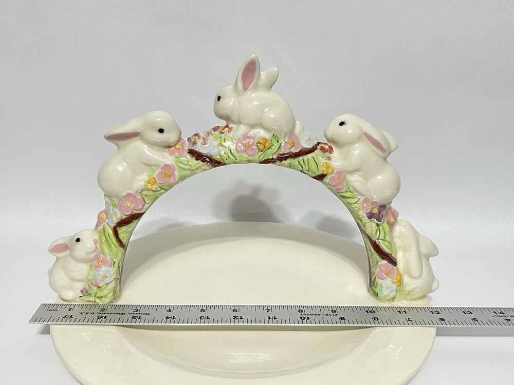 Vintage Ceramic Easter Bunny Arch Candy or Cookie Plate Dish