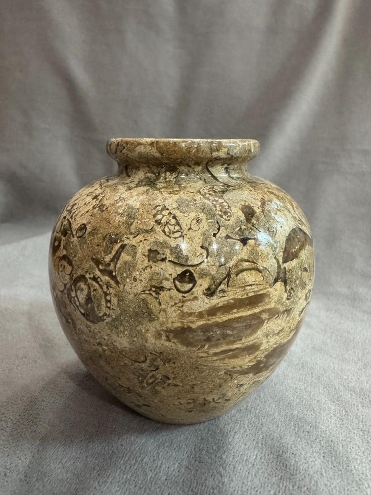 Fossilized Stone Bud Vasw; Dia.: 4"
