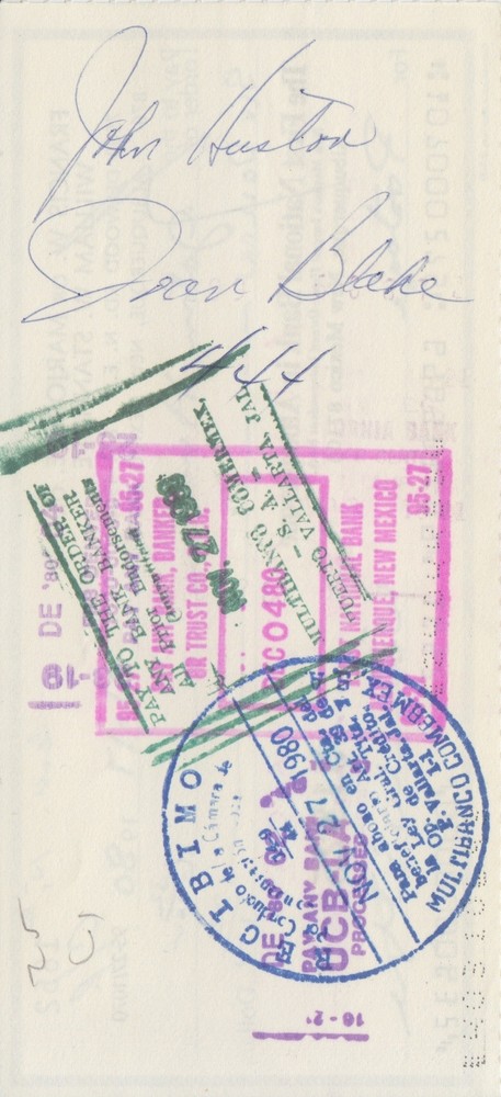 John Huston (Director) signed endorsed bank check