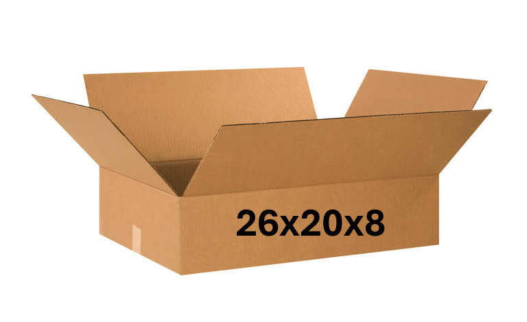 26" x 20" x 8" CARDBOARD BOX - 200 lb -  SINGLE BOX