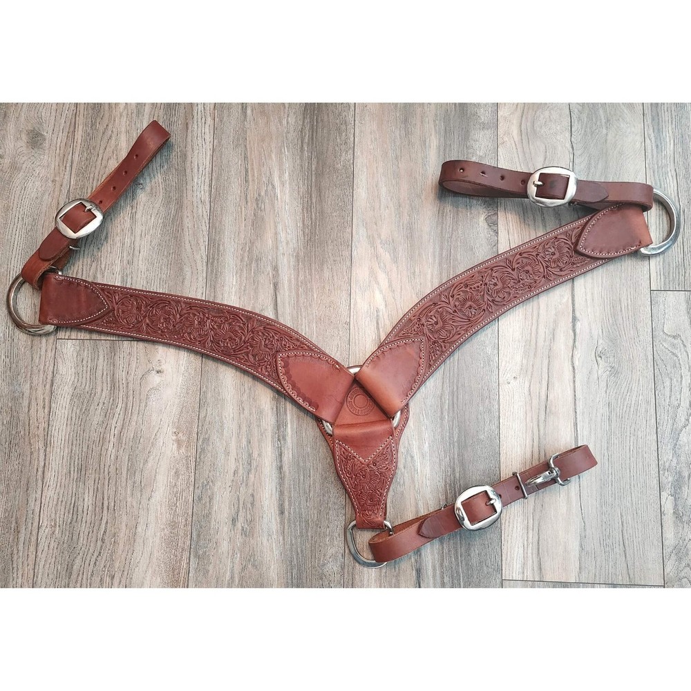 New Western Brown Color Tooled Leather Roping Breast Collar